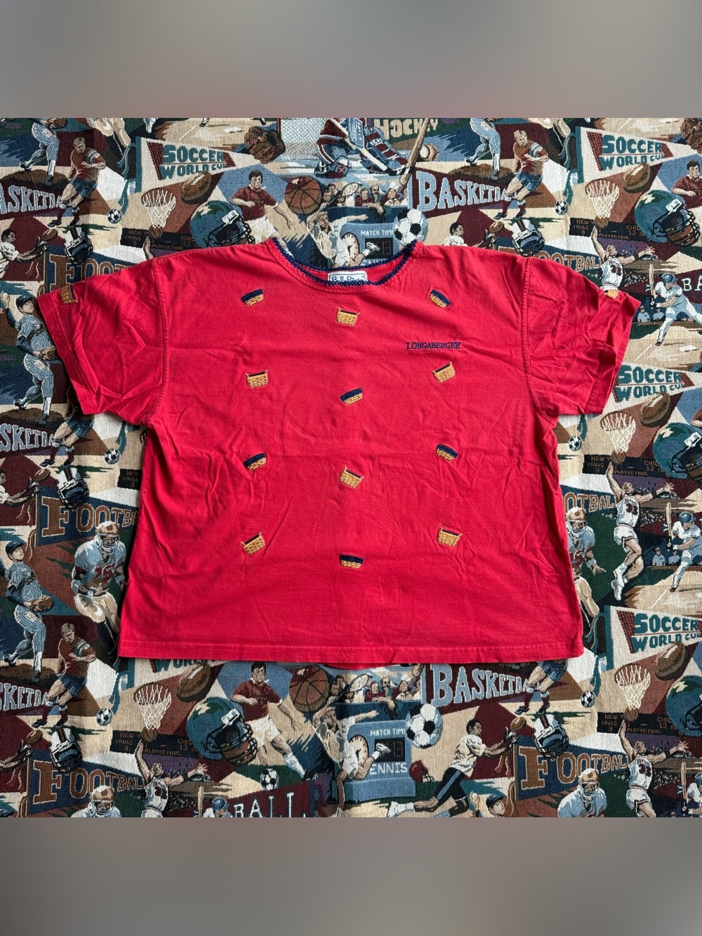 Vintage 90s Women’s Longaberger Baskets Red Embroidered Short Sleeve Shirt